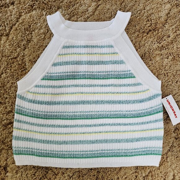 UNIONBAY Junior Womens Rosana Snow White Stripe Sweater Tank Top Size: Small NWT - Picture 1 of 6